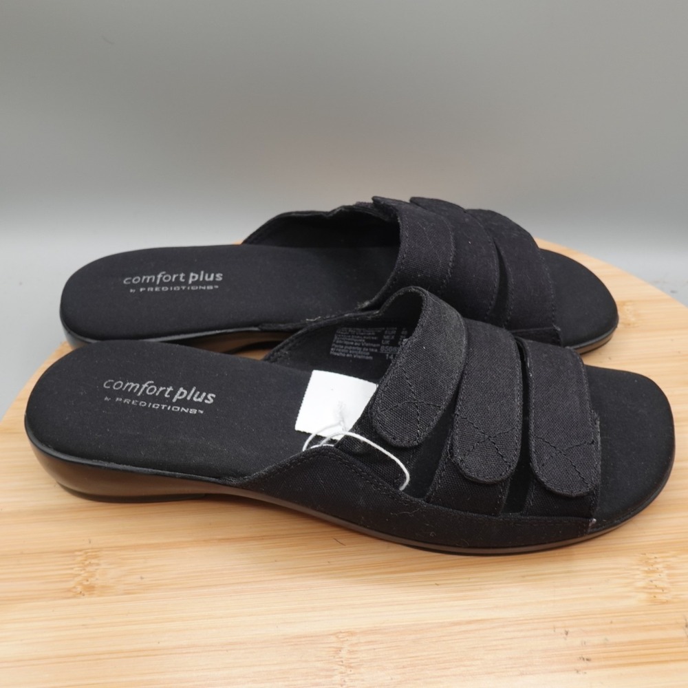 Comfort Plus Shoes Womens Size 8 Black Slip On Memory Foam Sandals RipStop NWT - Picture 3 of 9